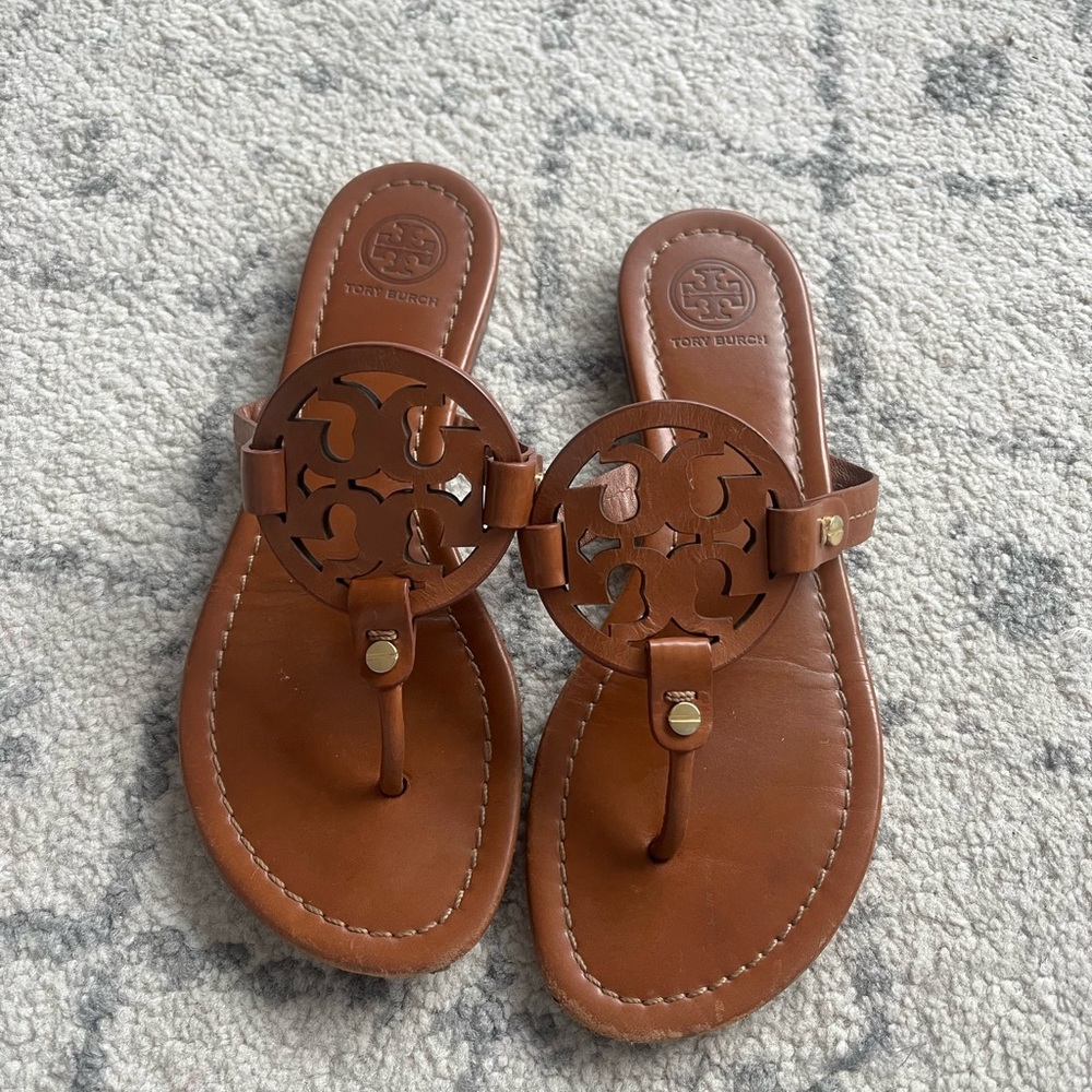 Tory Burch Brown Leather Miller Sandals